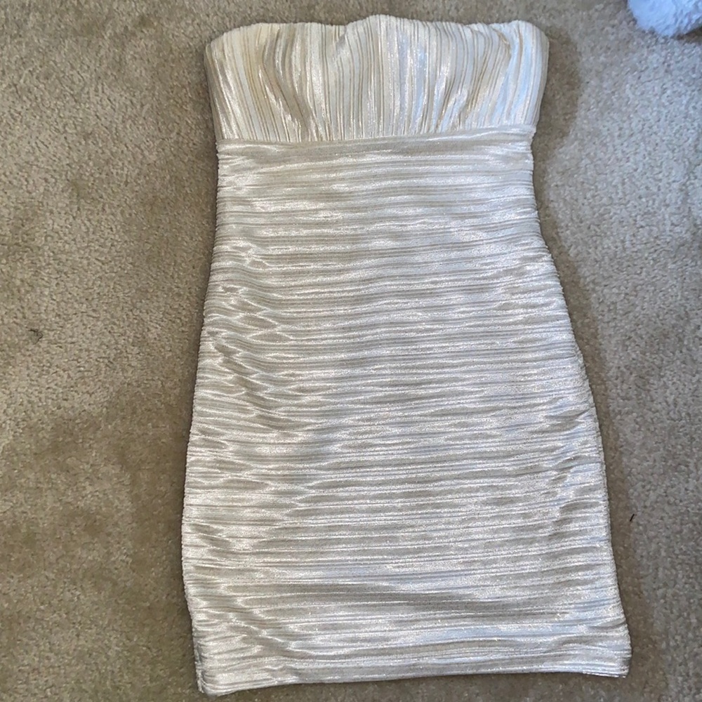 Champagne colored dress with gold sparkles